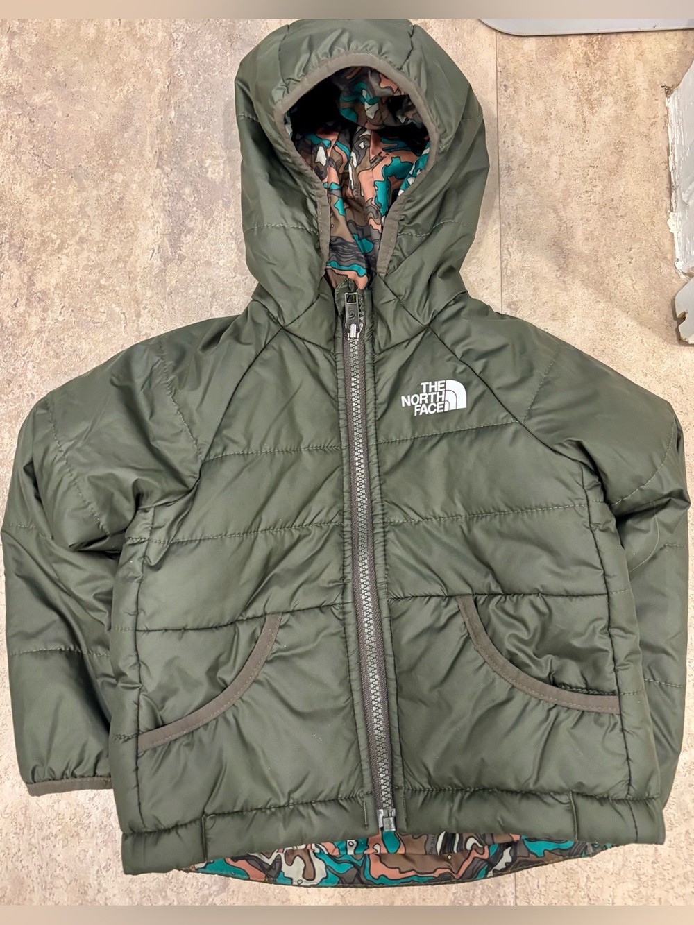 The North Face Olive Green Kids Puffer Jacket with Hood